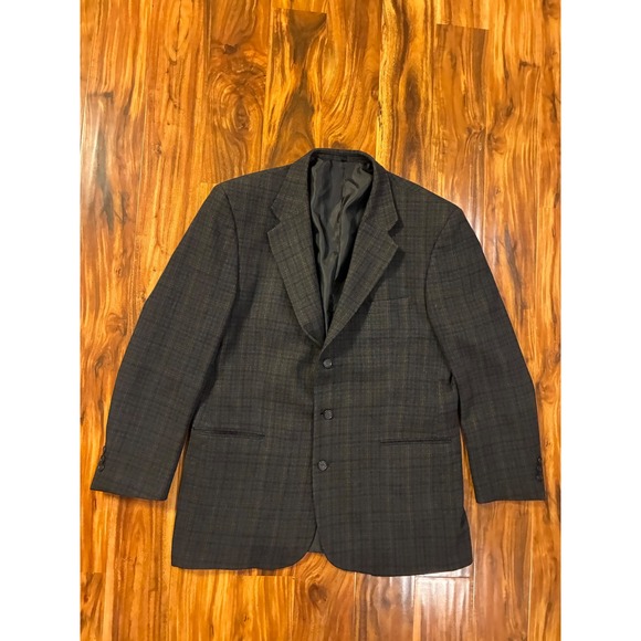 Lorenzo Solbiati Other - Lorenzo Solbiati Mens 100% Pure Wool‎ Plaid Blazer Jacket Grey 46L Italy Vintage